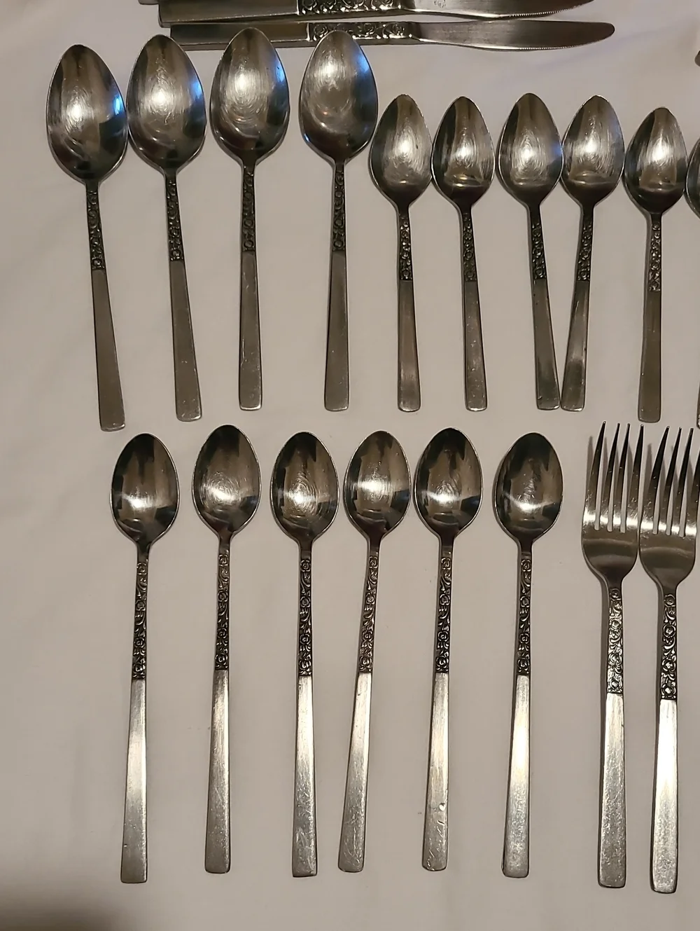 Vintage National Stainless Korea Rose Serenade, 45 pc Flatware Floral Scroll